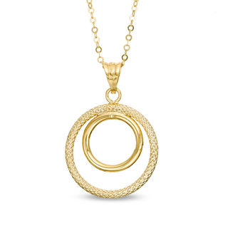 Diamond-Cut Double Circle Pendant in 14K Gold - 20"