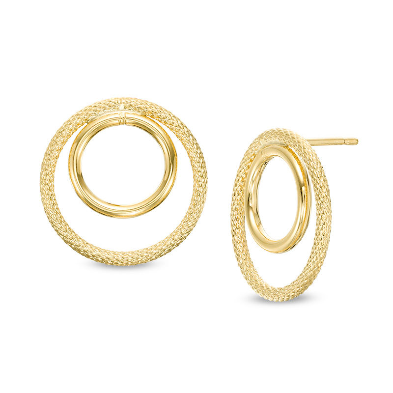 Diamond-Cut Double Circle Drop Earrings in 14K Gold