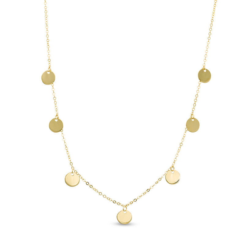 Italian Gold Disc Dangle Station Necklace in 14K Gold|Peoples Jewellers