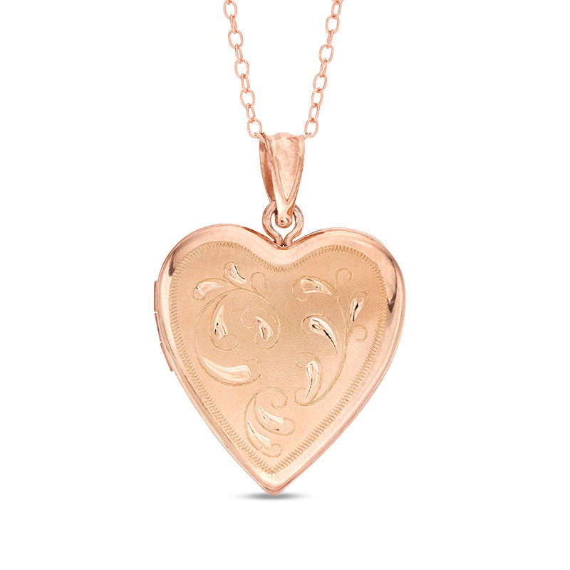 Filigree Etched Heart-Shaped Locket in Sterling Silver with Rose Rhodium|Peoples Jewellers
