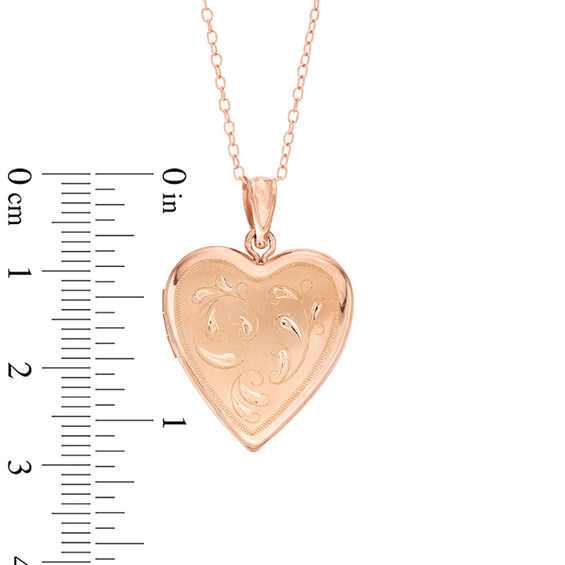 Filigree Etched Heart-Shaped Locket in Sterling Silver with Rose Rhodium