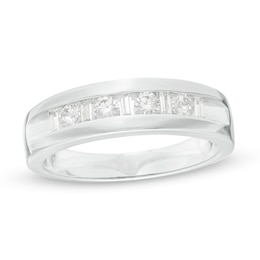Men's 0.50 CT. T.W. Baguette and Round Diamond Wedding Band in 10K White Gold