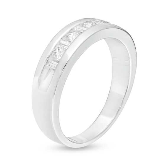 Men's 0.50 CT. T.W. Baguette and Round Diamond Wedding Band in 10K White Gold