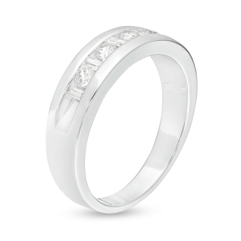 Men's 0.50 CT. T.W. Baguette and Round Diamond Wedding Band in 10K White Gold|Peoples Jewellers