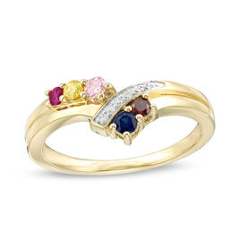Mother's Birthstone and Diamond Accent Chevron Ring (5 Stones)