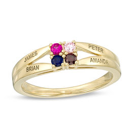Mother's Quad Birthstone Split Shank Ring (4 Stones and Names)
