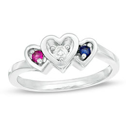 Mother's Birthstone Triple Tiered Hearts Ring (3 Stones)