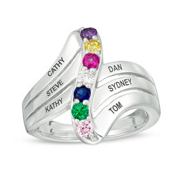 Journey Birthstone Linear Family Ring (2-6 Names and Stones)