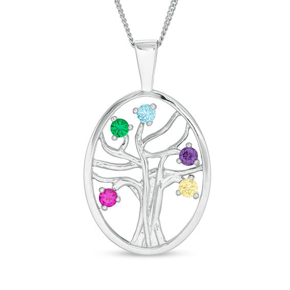 Custom Family Tree Pendant Necklace with Birthstones from Black Diamonds  New York