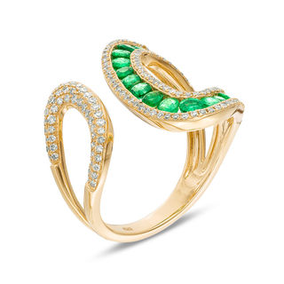 EFFY™ Collection Emerald and 0.43 CT. T.W. Diamond Open Loop Shank Wrap Ring in 14K Gold