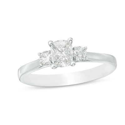 0.50 CT. T.W. Composite Diamond Cushion Three Stone Engagement Ring in 14K White Gold