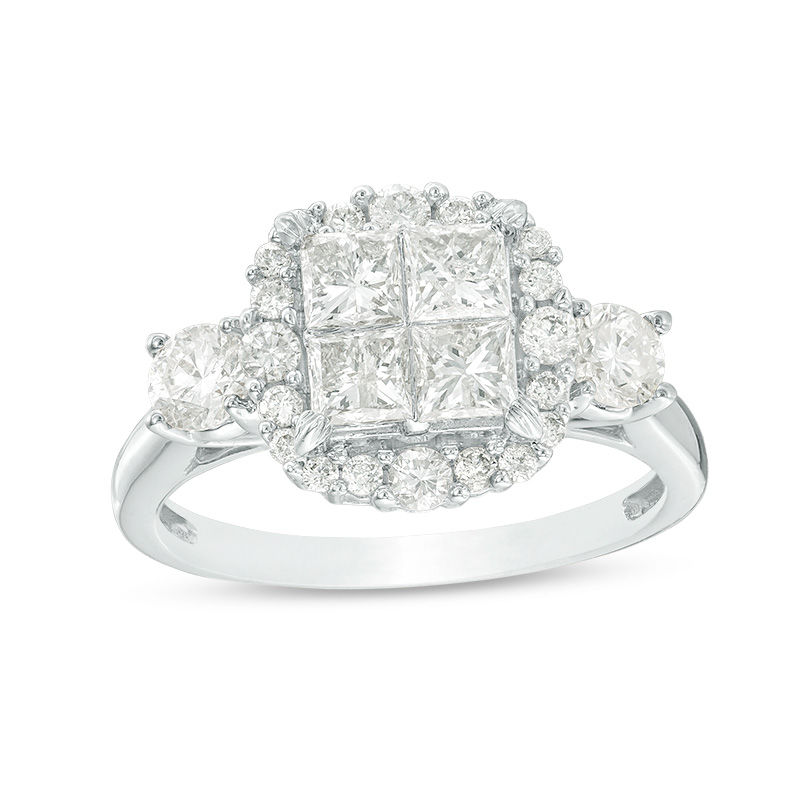 Main Image 1 of 1.50 CT. T.W. Quad Princess-Cut Diamond Frame Engagement Ring in 14K White Gold