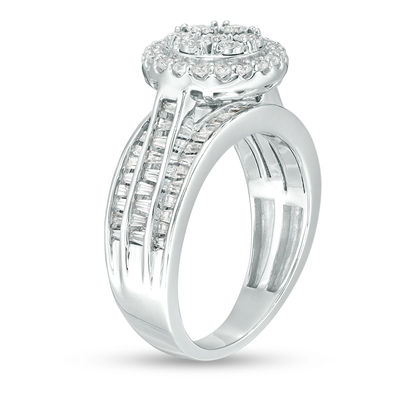 0.75 CT. T.W. Composite Diamond Frame Multi-Row Engagement Ring in 10K White Gold