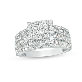 1.00 CT. T.W. Composite Diamond Square Frame Multi-Row Engagement Ring in 10K White Gold