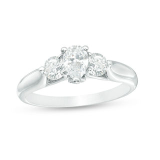 1.00 CT. T.W. Certified Pear-Shaped Diamond Past Present Future® Engagement Ring in 14K White Gold (I/SI2)