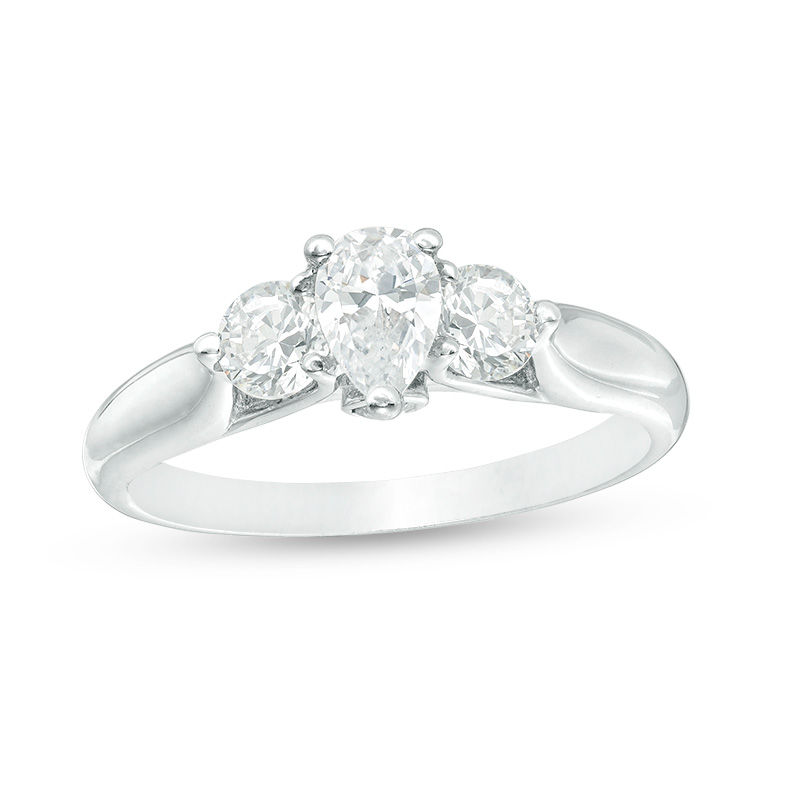 1.00 CT. T.W. Certified Pear-Shaped Diamond Past Present Future® Engagement Ring in 14K White Gold (I/SI2)|Peoples Jewellers
