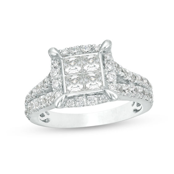 CT. T.W. Quad Princess-Cut Diamond Frame Engagement Ring in 14K White Gold