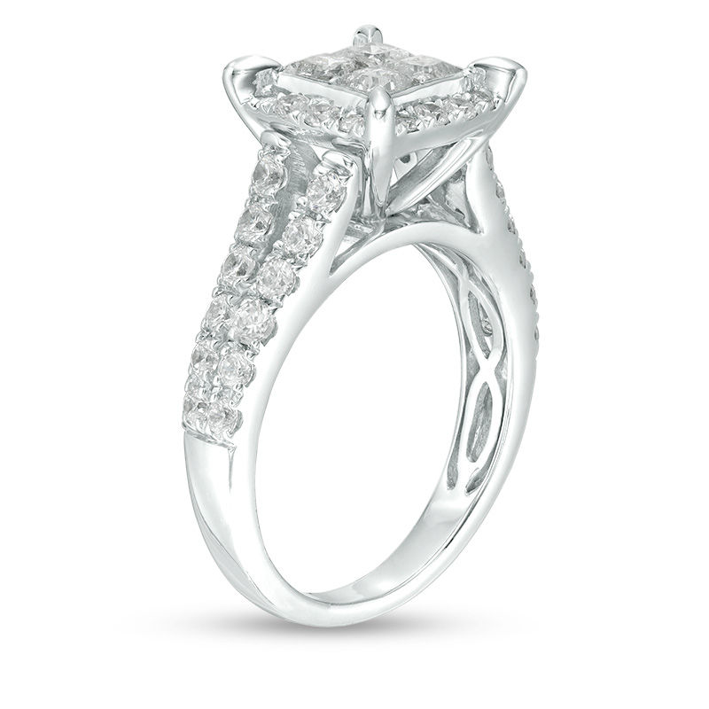 CT. T.W. Quad Princess-Cut Diamond Frame Engagement Ring in 14K White Gold|Peoples Jewellers