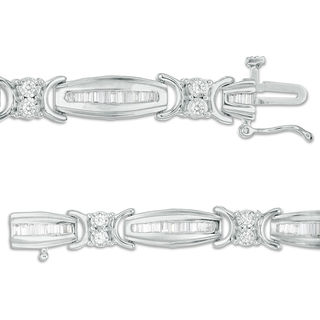 2.00 CT. T.W. Baguette and Round Diamond Link Bracelet in 10K White Gold - 7.5"