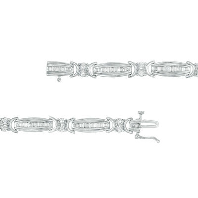 2.00 CT. T.W. Baguette and Round Diamond Link Bracelet in 10K White Gold - 7.5"