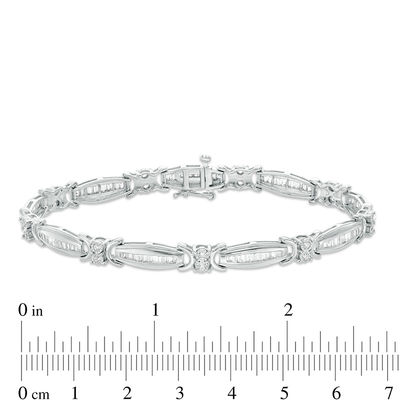 2.00 CT. T.W. Baguette and Round Diamond Link Bracelet in 10K White Gold - 7.5"