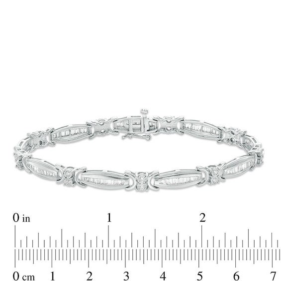 2.00 CT. T.W. Baguette and Round Diamond Link Bracelet in 10K White Gold - 7.5"