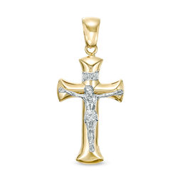 Italian Gold Men's Crucifix Necklace Charm in 14K Two-Tone Gold