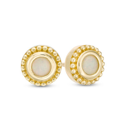 4.0mm Opal Bead Frame Stud Earrings in 10K Gold