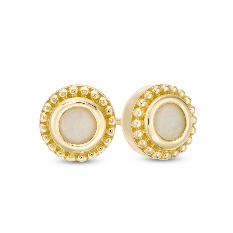 4.0mm Opal Bead Frame Stud Earrings in 10K Gold