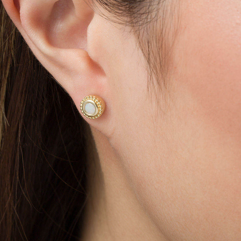 4.0mm Opal Bead Frame Stud Earrings in 10K Gold|Peoples Jewellers