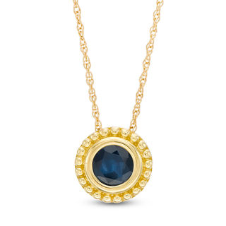 5.0mm Blue Sapphire Bead Frame Pendant in 10K Gold