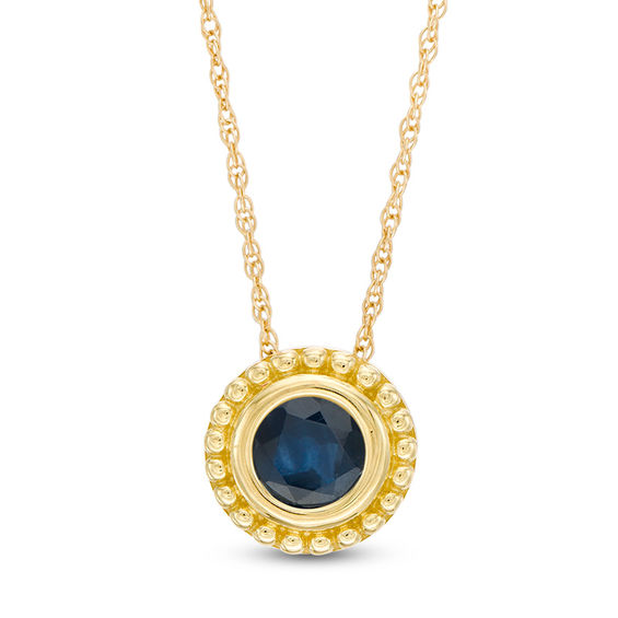 5.0mm Blue Sapphire Bead Frame Pendant in 10K Gold