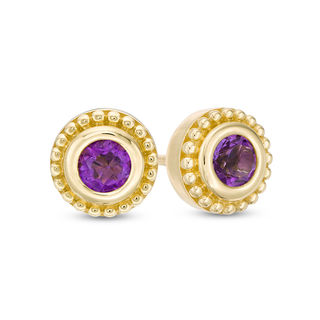 4.0mm Amethyst Bead Frame Stud Earrings in 10K Gold