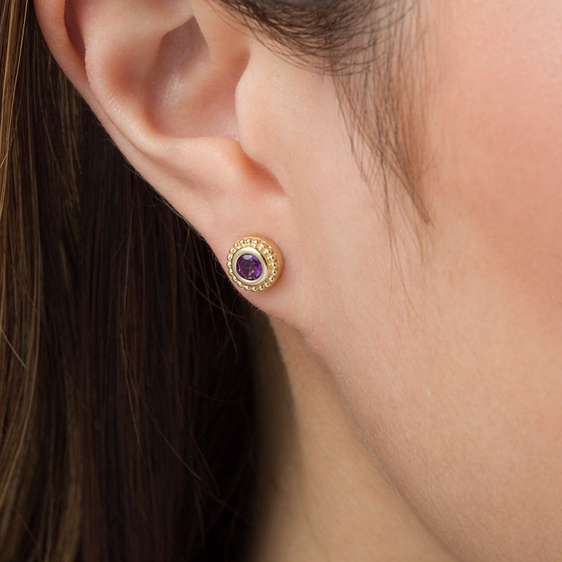 4.0mm Amethyst Bead Frame Stud Earrings in 10K Gold