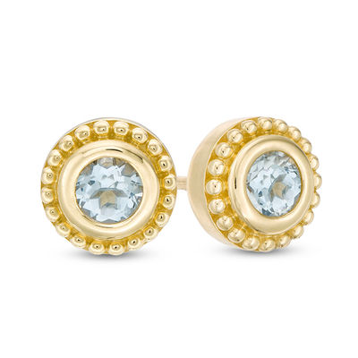 4.0mm Aquamarine Bead Frame Stud Earrings in 10K Gold