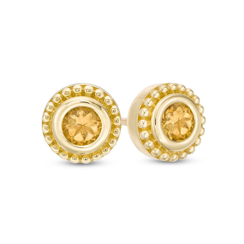 4.0mm Citrine Bead Frame Stud Earrings in 10K Gold|Peoples Jewellers
