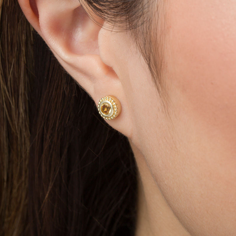 4.0mm Citrine Bead Frame Stud Earrings in 10K Gold|Peoples Jewellers
