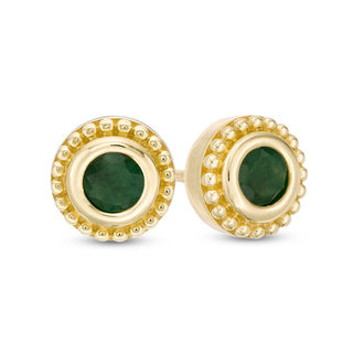 4.0mm Emerald Bead Frame Stud Earrings in 10K Gold