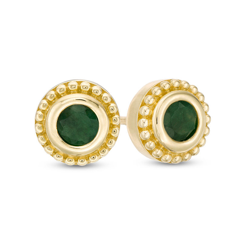 Main Image 1 of 4.0mm Emerald Bead Frame Stud Earrings in 10K Gold