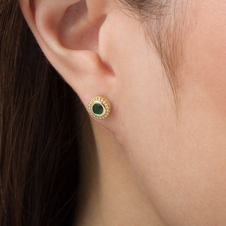 4.0mm Emerald Bead Frame Stud Earrings in 10K Gold