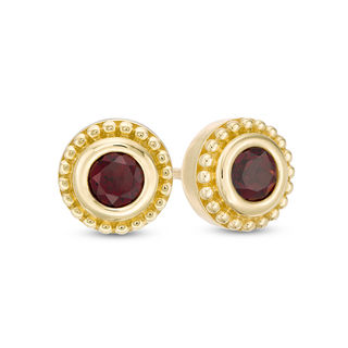 4.0mm Garnet Bead Frame Stud Earrings in 10K Gold