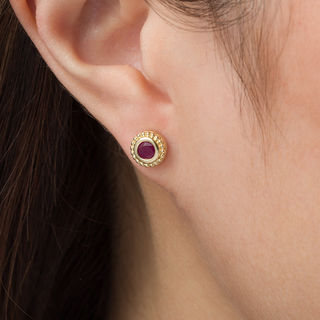 4.0mm Ruby Bead Frame Stud Earrings in 10K Gold