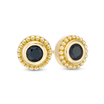 4.0mm Blue Sapphire Bead Frame Stud Earrings in 10K Gold