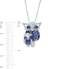 Lab-Created Blue and White Sapphire Beaded Motherly Love Owl Pendant in Sterling Silver