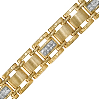 Men's 0.25 CT. T.W. Diamond Multi-Finish Triple Row Brick Pattern Link Bracelet in 10K Gold - 8.5"