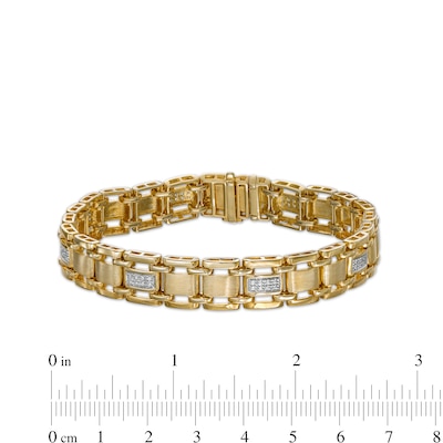 Men's 0.25 CT. T.W. Diamond Multi-Finish Triple Row Brick Pattern Link Bracelet in 10K Gold - 8.5"