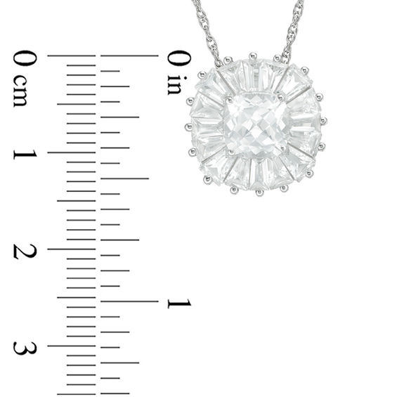 6.0mm Cushion-Cut Lab-Created White Sapphire Sunburst Frame Pendant in Sterling Silver