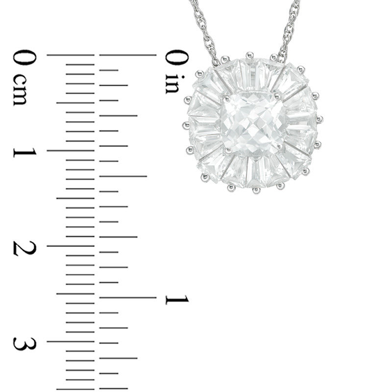 6.0mm Cushion-Cut Lab-Created White Sapphire Sunburst Frame Pendant in Sterling Silver|Peoples Jewellers