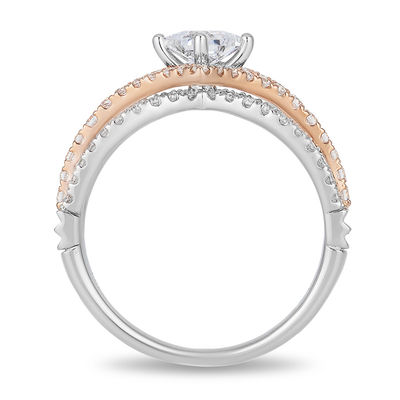 Enchanted Disney Aurora 1.00 CT. T.W. Princess-Cut Diamond Tilted Bypass Frame Engagement Ring in 14K Two-Tone Gold