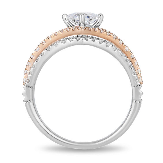 Enchanted Disney Aurora 1.00 CT. T.W. Princess-Cut Diamond Tilted Bypass Frame Engagement Ring in 14K Two-Tone Gold